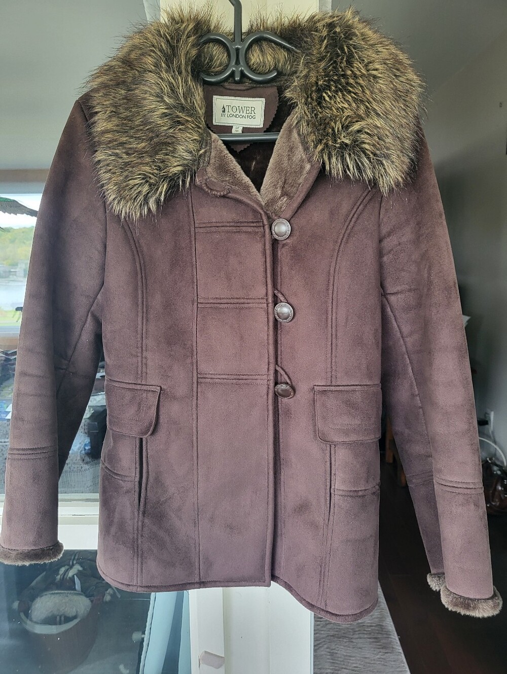London Fog Sz Small Brown Teddy Button-Front Jacket